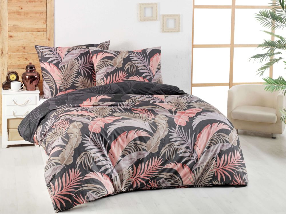 Bavlněné povlečení DELUX PALMA šedá 140x200, 70x90 cm