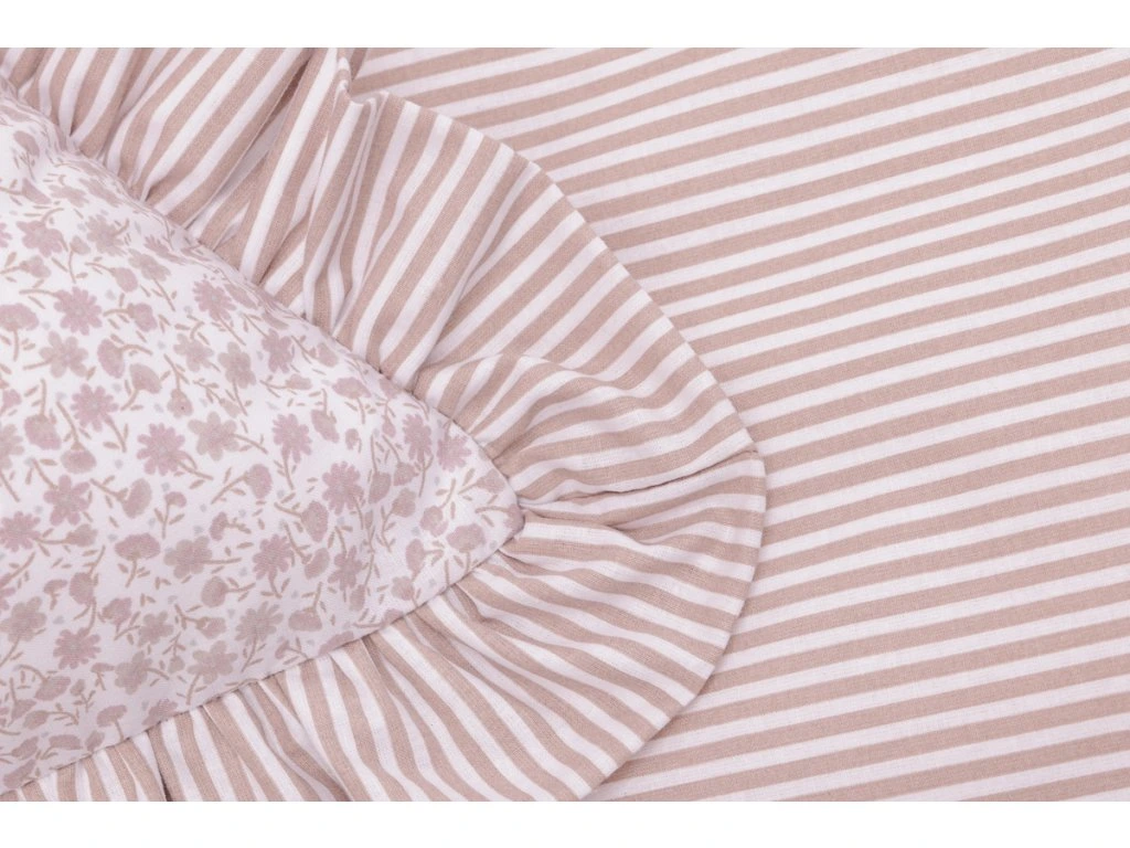 Bavlněný povlak kanýr KYTIČKA pudrová / béžový proužek 40x40 cm