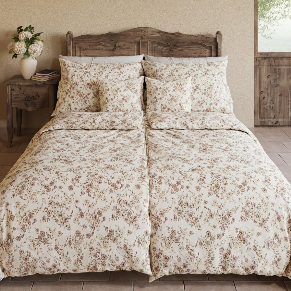 Bavlněné povlečení KVÍTÍ BÉŽOVÉ 200x200, 2ks 70x90 cm