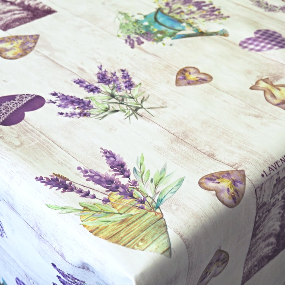 PVC ubrusovina - Srdíčka s levandulí