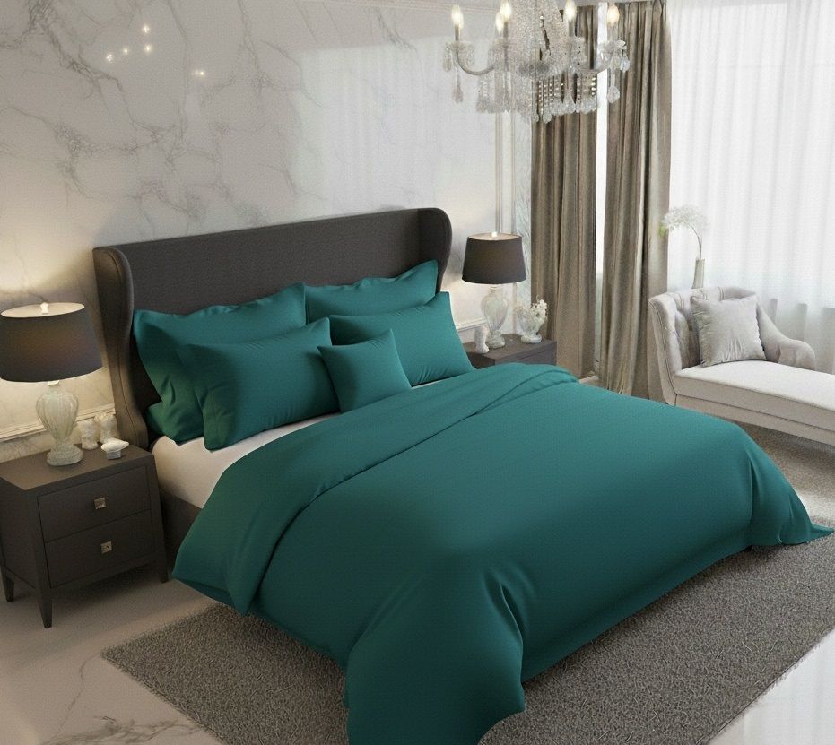 Saténové povlečení LUXURY COLLECTION tmavě zelené - 220x200, 2ks 70x90 cn