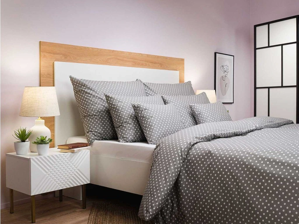 Povlečení bavlna Puntík bílý na šedém - 140x200, 70x90 cm