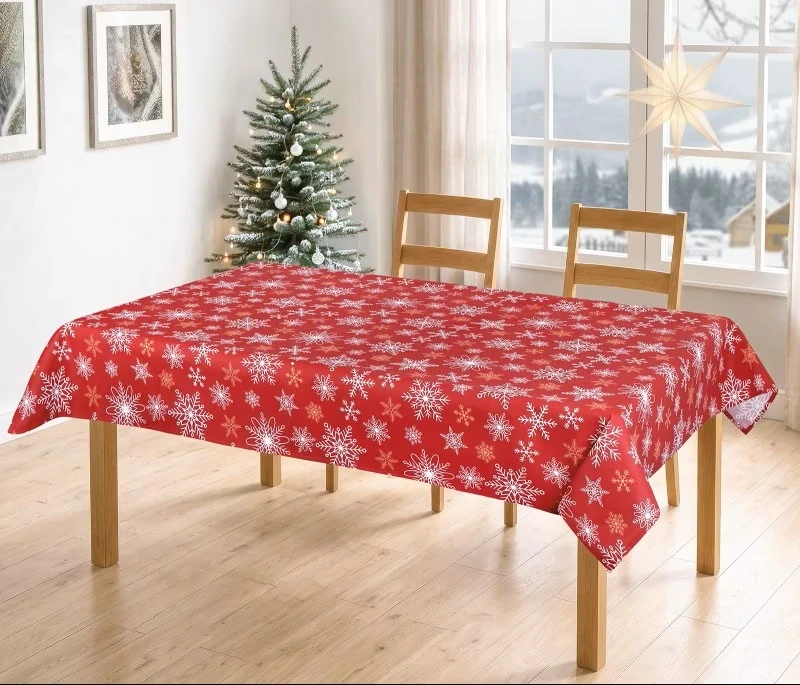 Vánoční bavlněný ubrus Adéla červený s hvězdami - 100x100 cm
