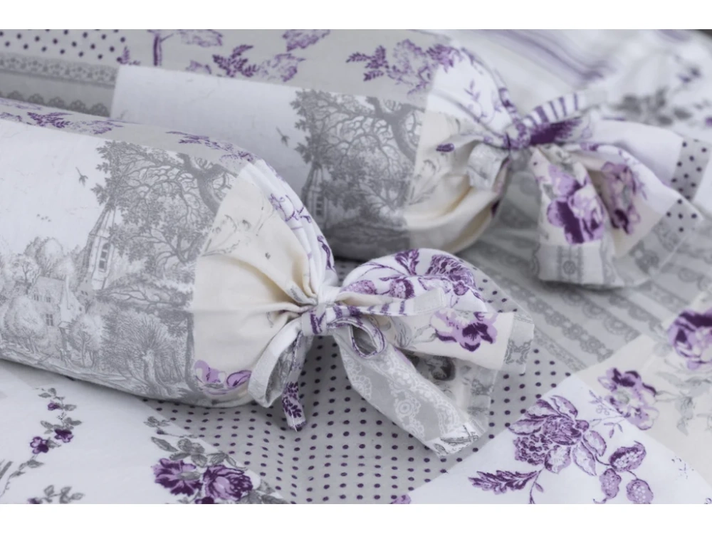 Flanelový povlak váleček Patchwork šedolila - 50x15 cm