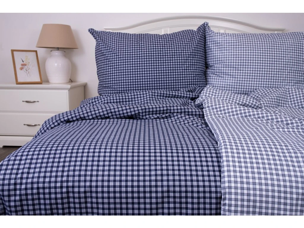 Krepové povlečení MODRÁ KOSTIČKA negativ/pozitiv - 140/200 + 70/90 cm