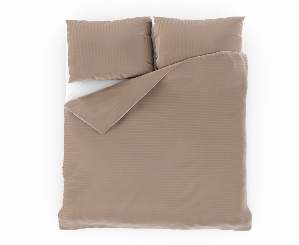 Ložní saténové povlečení s proužkem BÉŽOVÉ 240x200, 2ks 70x90 cm