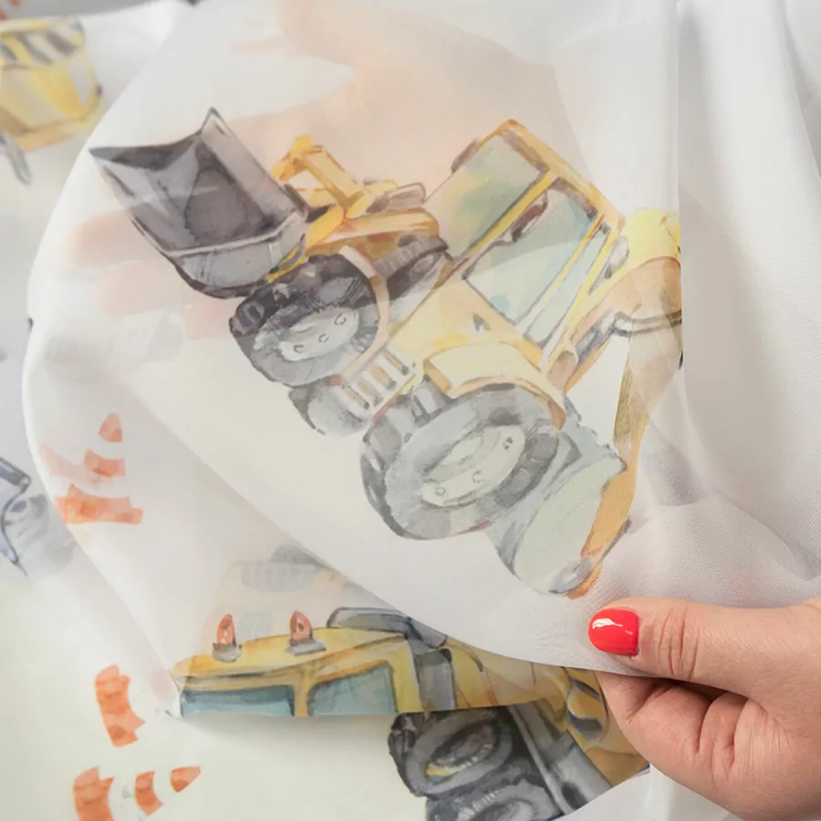 Dětský voál Stavební auta - výška 157cm