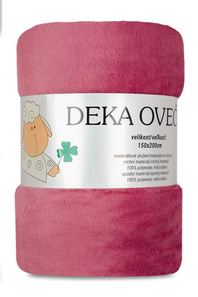Deka mikroflanel hladká UNI STARORŮŽOVÁ / OVEČKA -  150/200 cm 