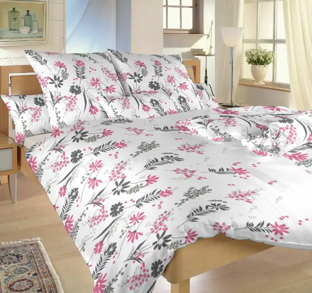 Povlečení bavlna Agáta růžová na bílém - 140/200 + 70/90