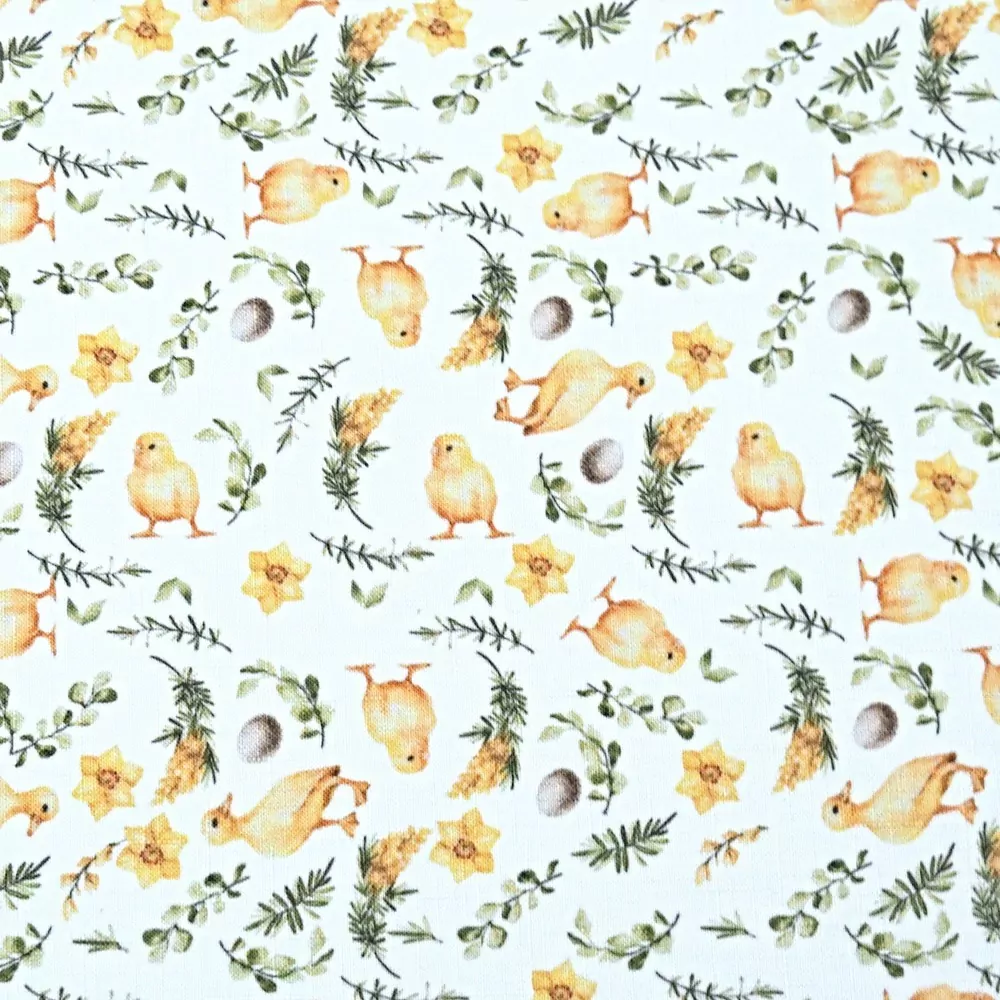 Metráž teflon - velikonoční Kuřátka bílý 