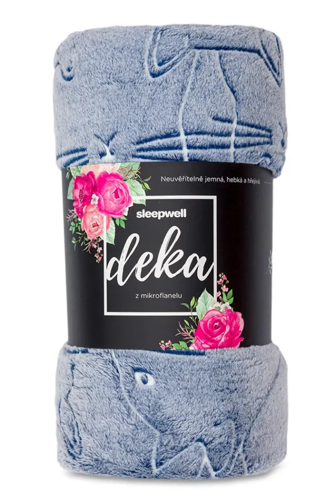 Deka mikroplyš svítící ve tmě 100 x 150 cm - KOČKY modré