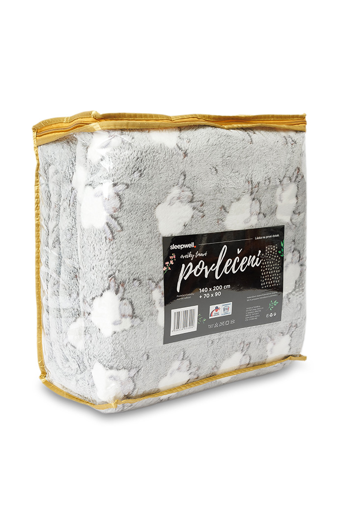 Povlečení mikroflanel Ovečky světle šedé - 140/200 + 70/90