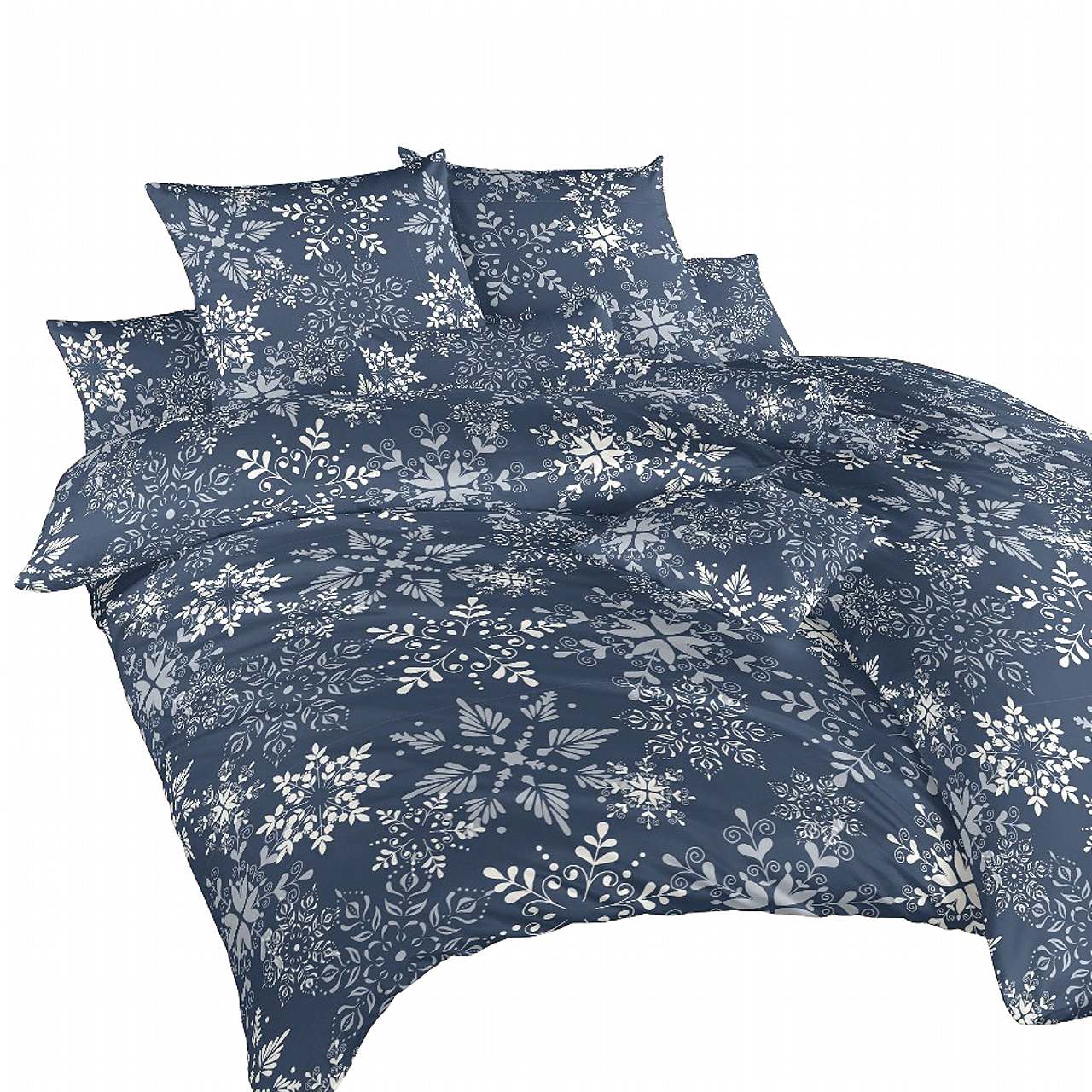 Povlečení bavlna Snowflakes tmavě modré - 140/200 + 70/90