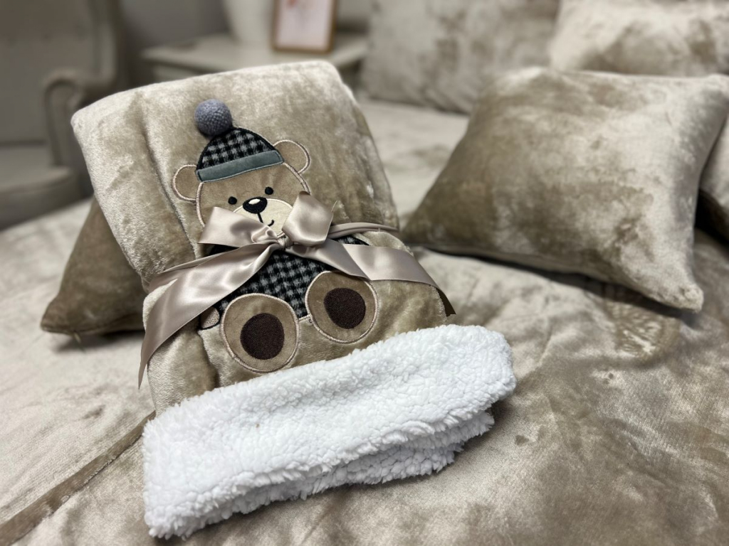 Dětská deka s beránkem MEDVÍDEK béžová - 150x100 cm