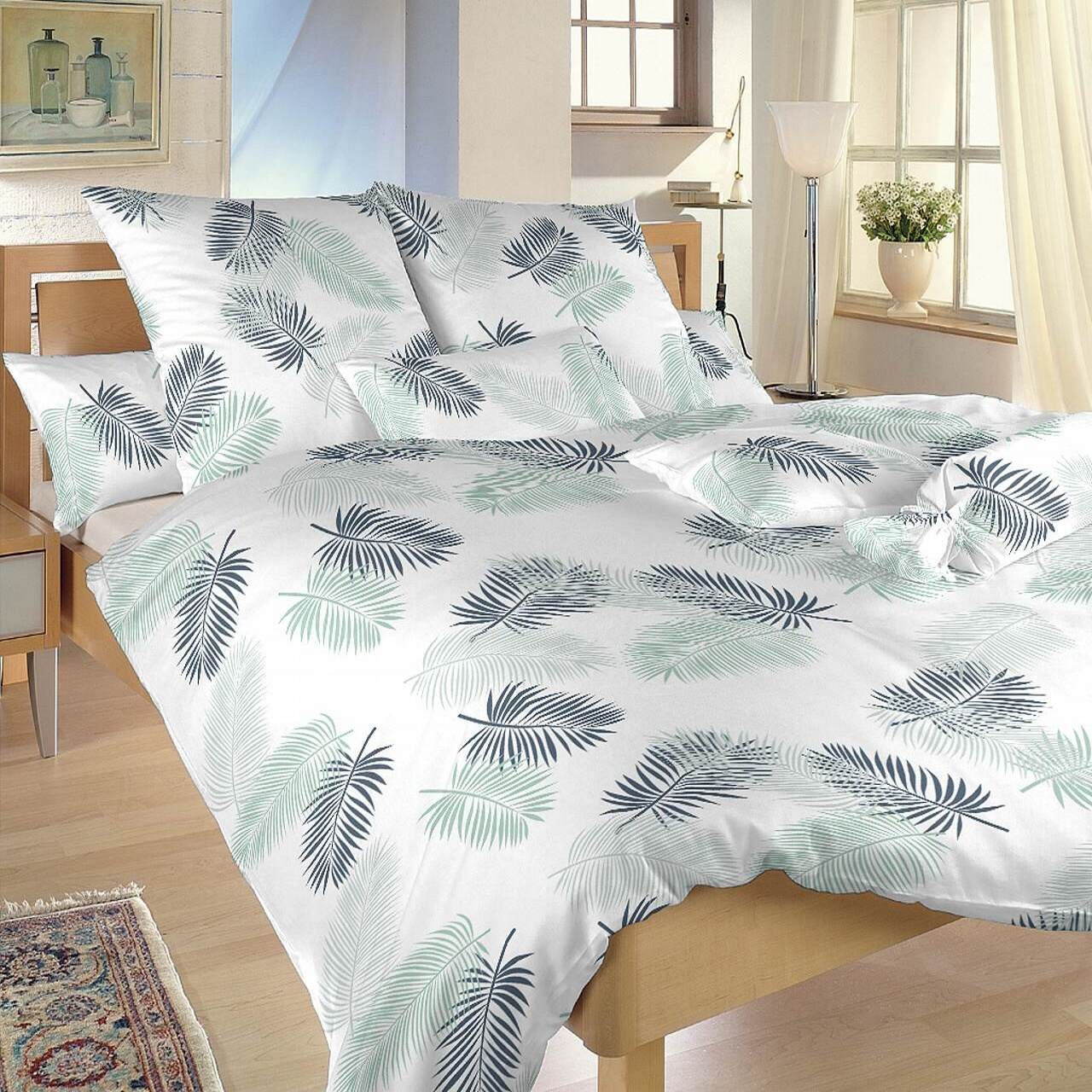 Povlečení flanel Peříčka mentol - 240x200 + 2ks 70x90 