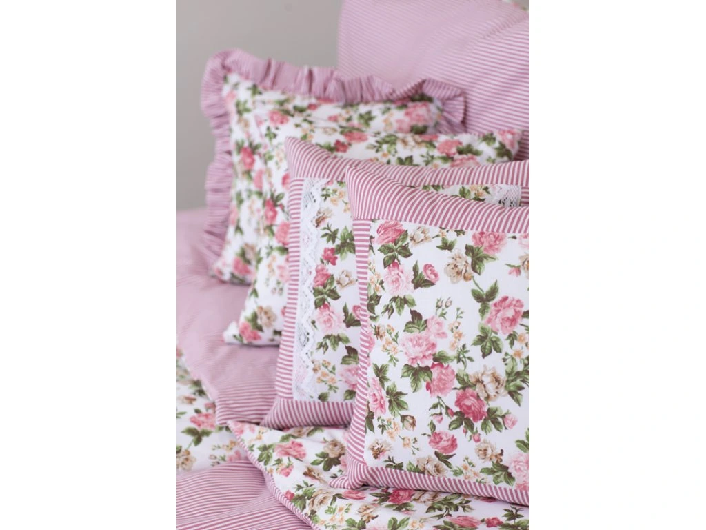 Povlak bavlna váleček RŮŽE RUSTIKÁL/PRUH RŮŽOVÝ - 50x15 cm