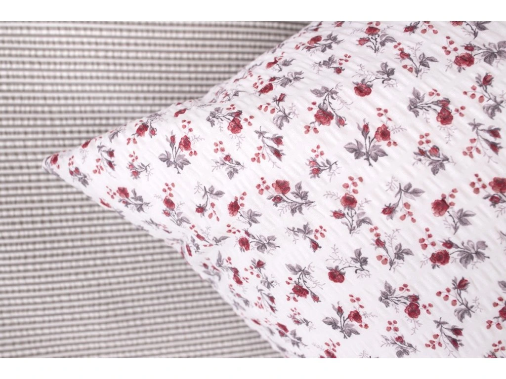 Krepový povlak KYTIČKA BORDÓ / šedý proužek