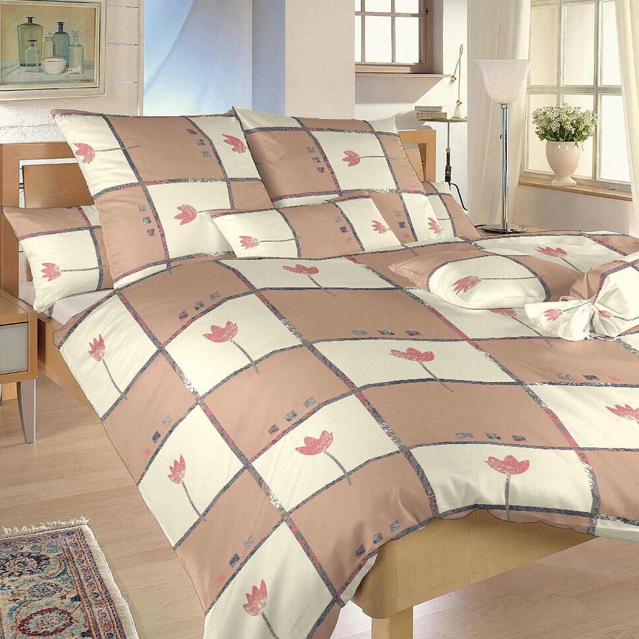 Povlečení bavlna TULIPÁN světle hnědý 220x200, 2ks 70x90 cm