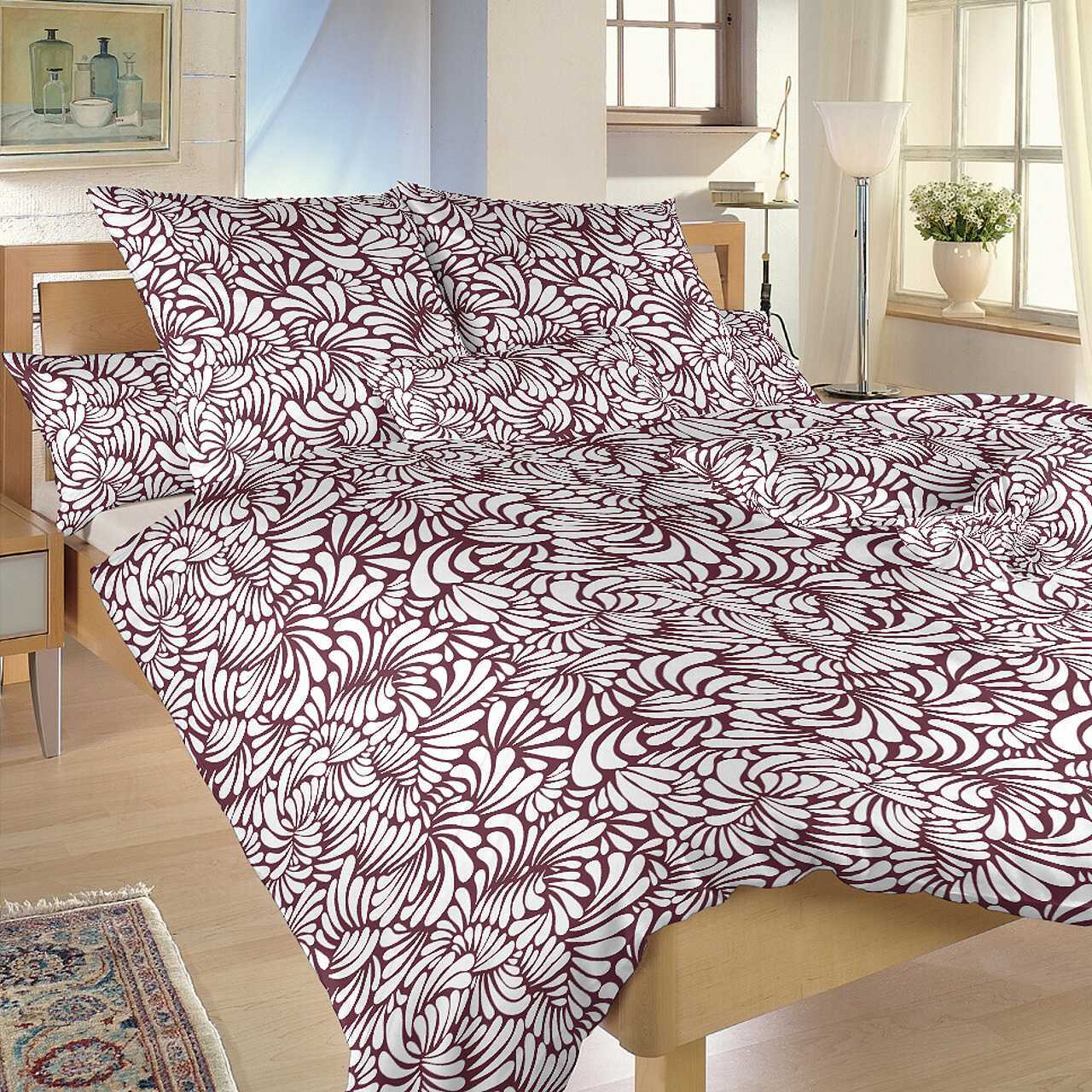 Povlečení bavlna ILUZE bordó 220x200, 2ks 70x90 cm