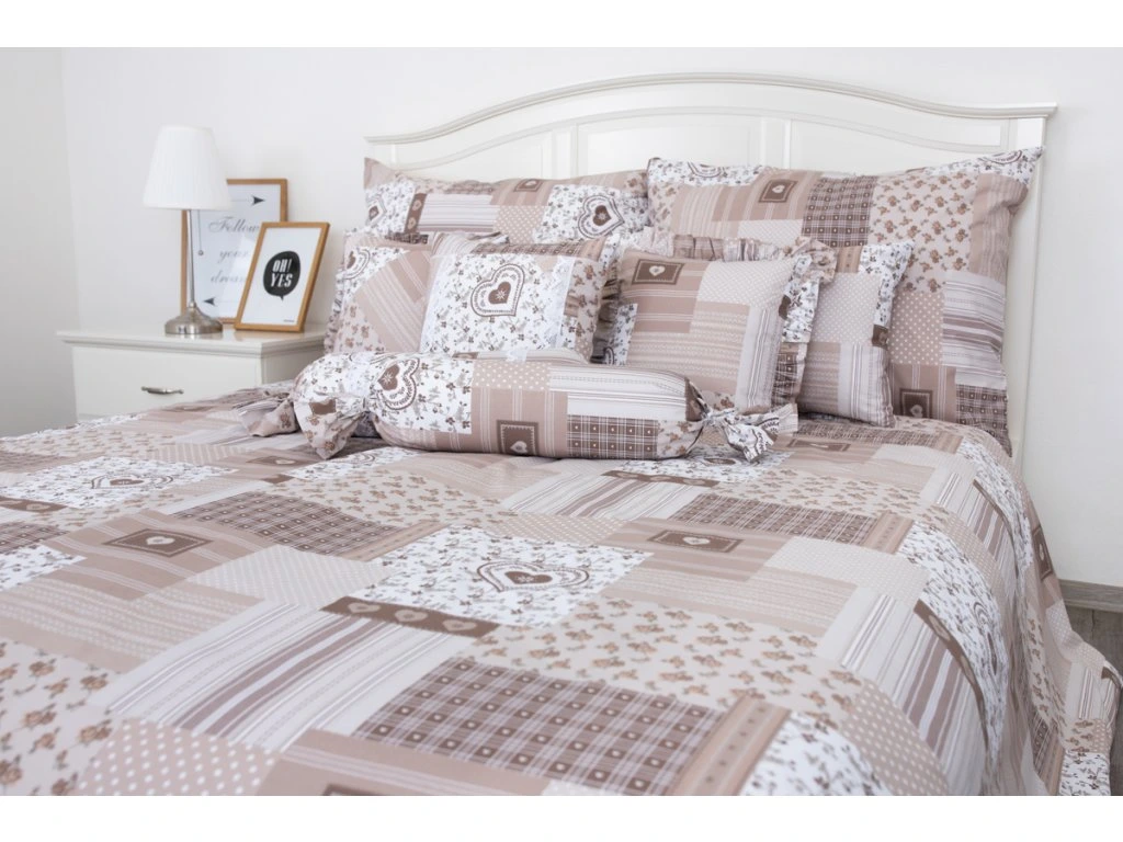 Flanelové povlečení PATCHWORK béžový 140x200, 70x90 cm - POSLEDNÍ 1 KUS