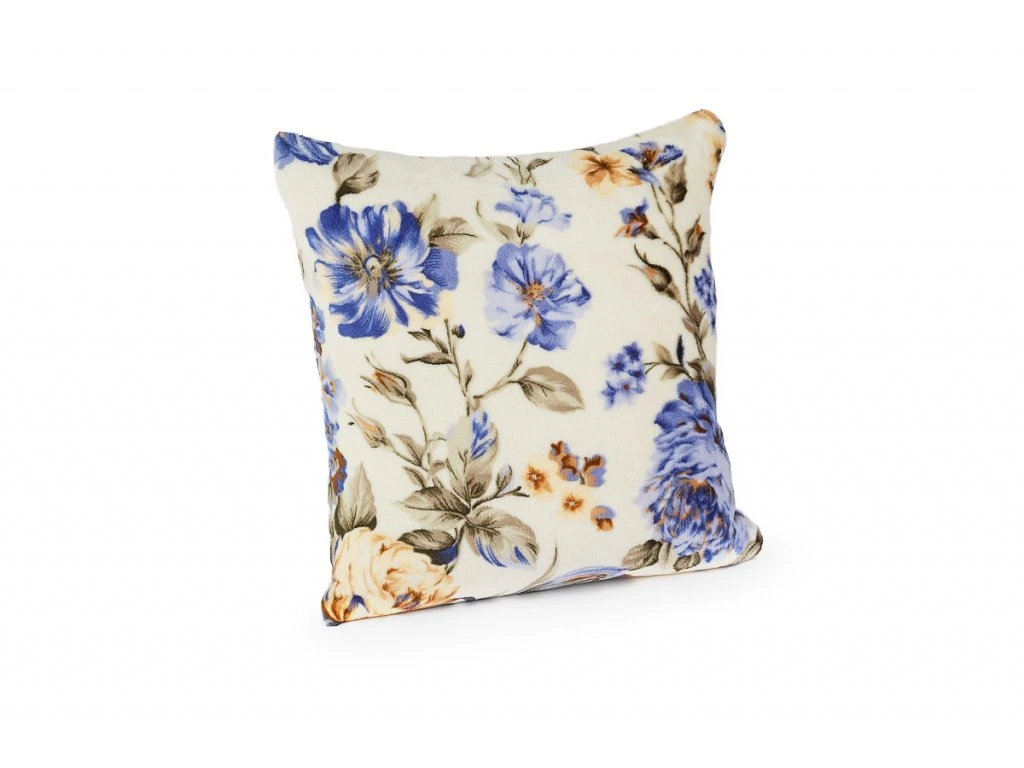 Deka mikroflanel s beránkem KVĚTY MODRÉ 150x200 cm + povlak 40x40 cm ZDARMA