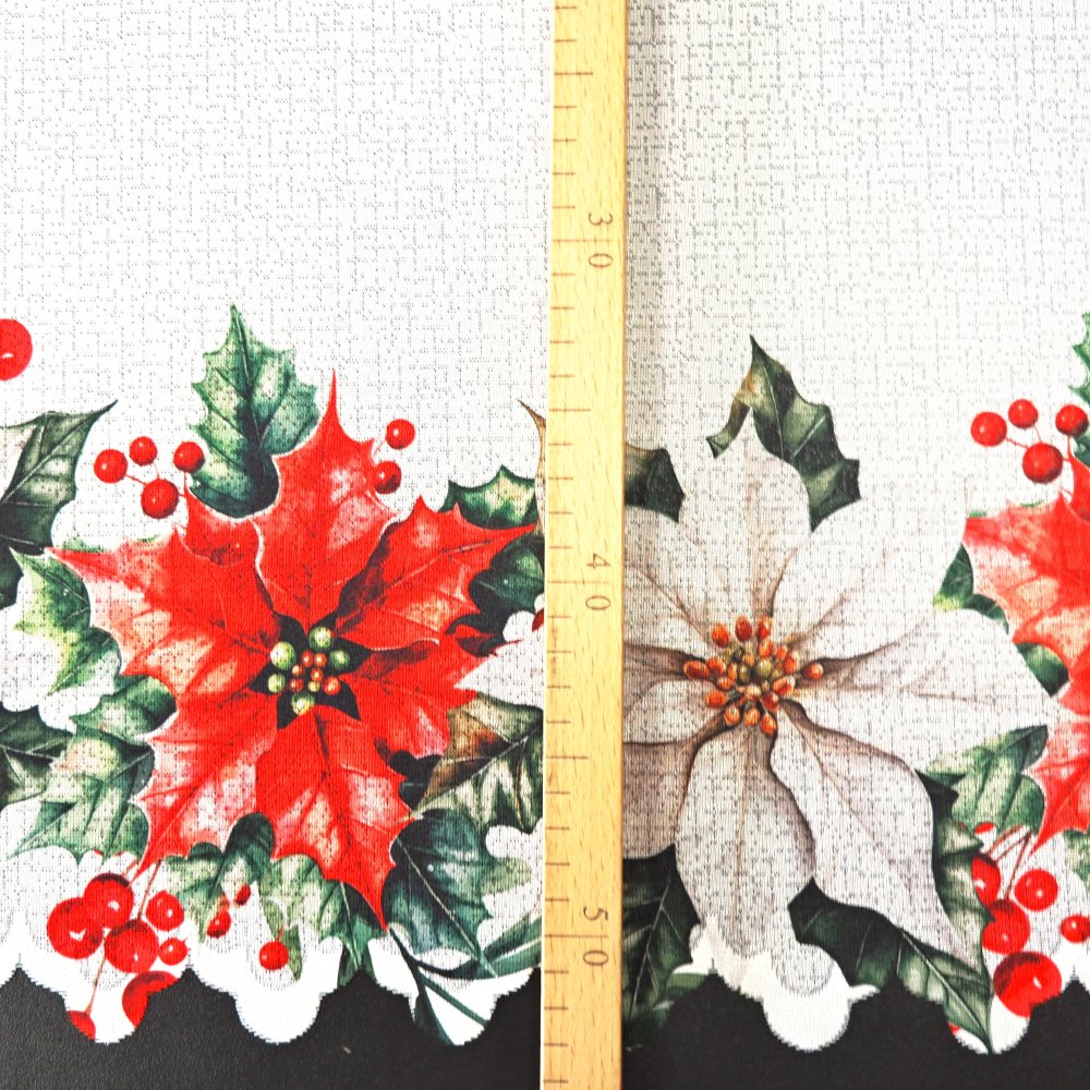 Vitrážová záclona Vánoční růže - výška 70 cm