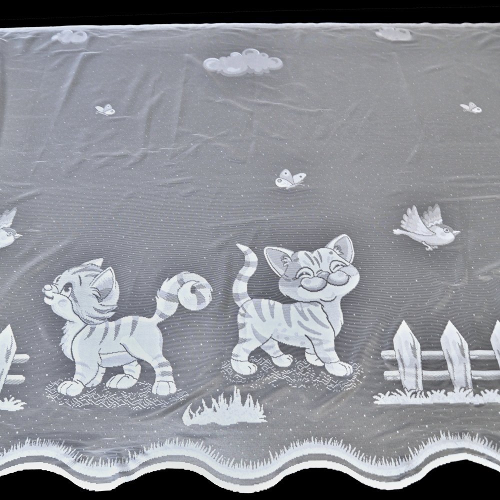 Žakárová kusová záclona Kočička