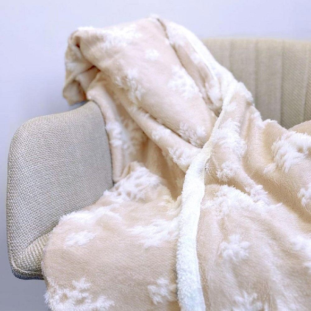 Vánoční mikroflanelová deka LUX VLOČKY béžová 150x200 cm