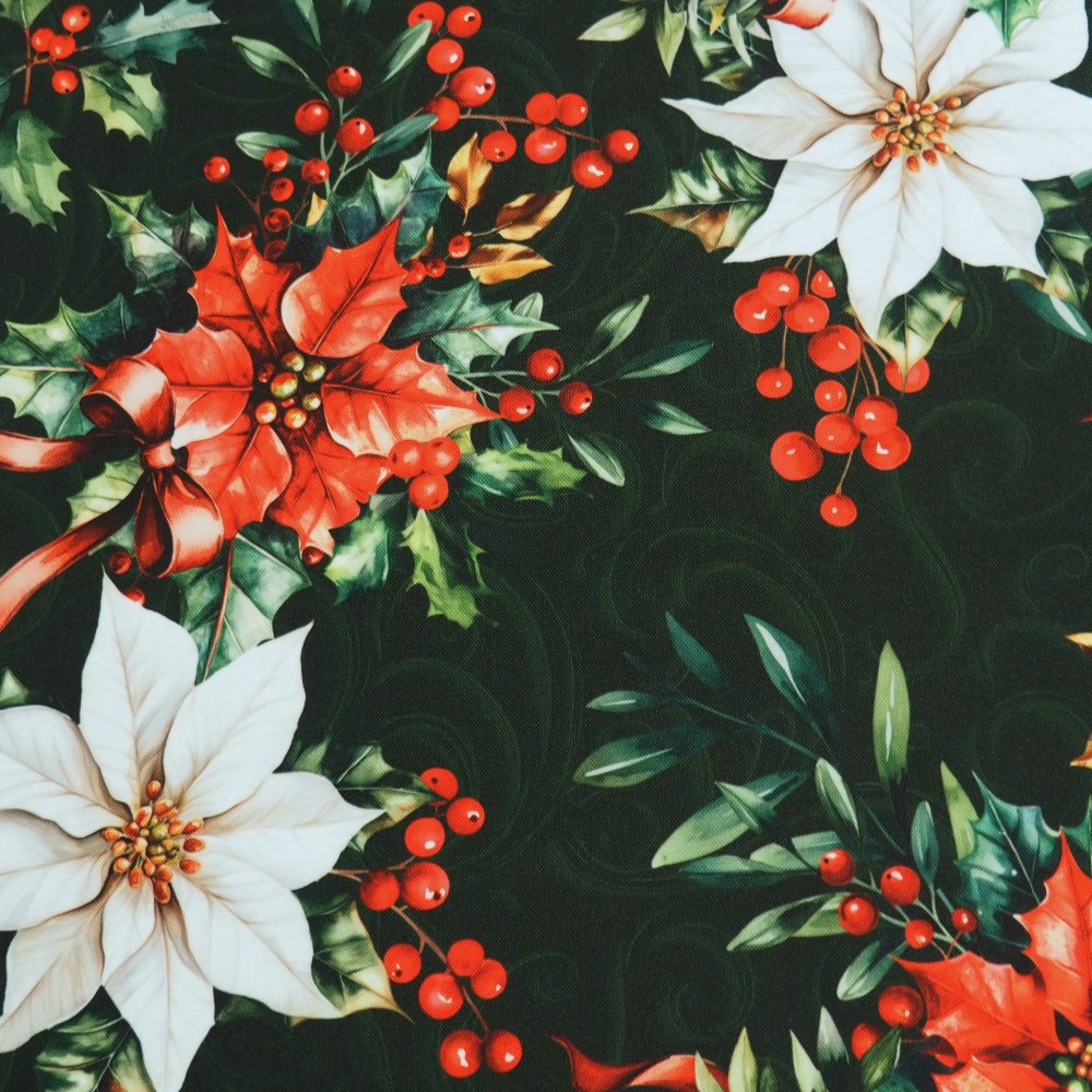 Vánoční teflonové ubrusy a běhouny VÁNOČNÍ RŮŽE zelená