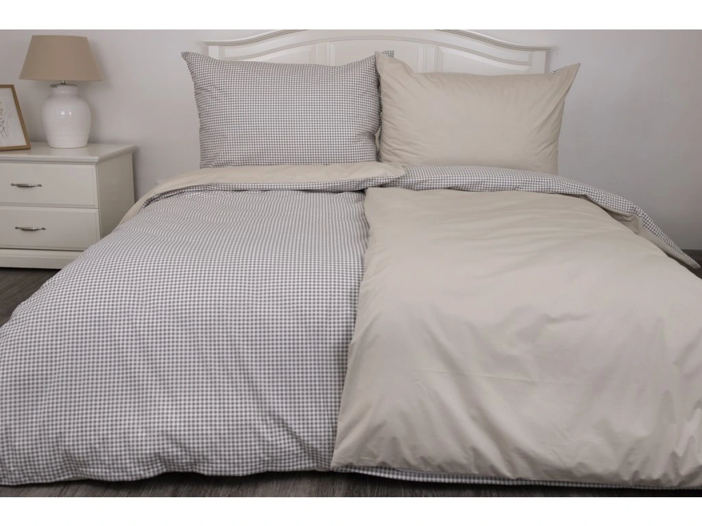 Bavlněné povlečení PEPITO KOSTIČKA / UNI BÉŽOVÁ 140x220, 70x90 cm