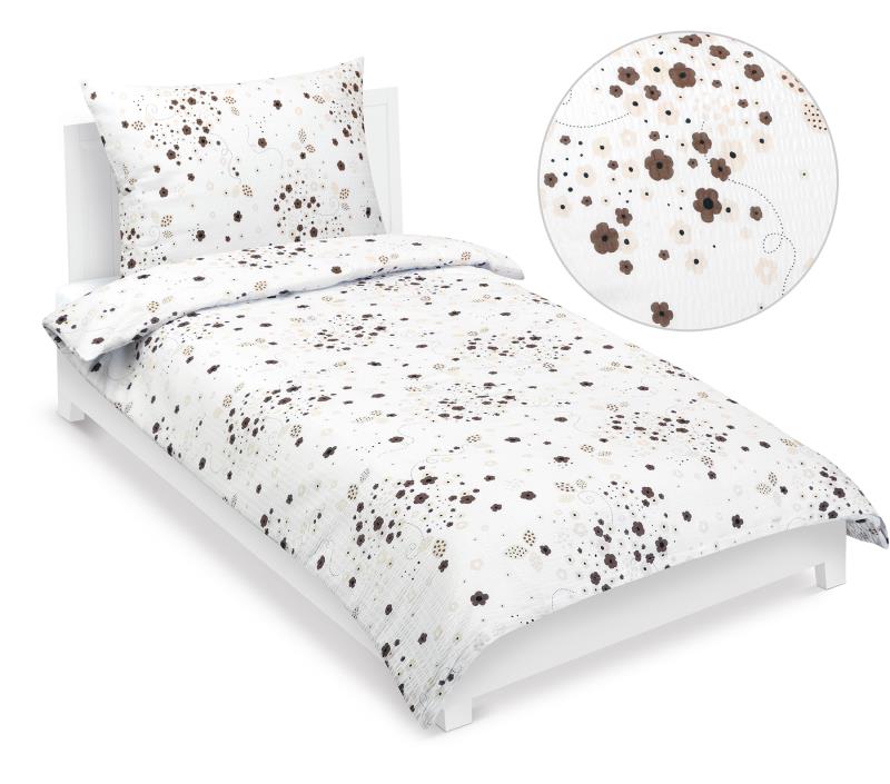 Povlečení krep KYTIČKA hnědá 140x200 + 70x90 cm