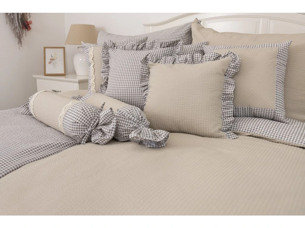 Krepové povlečení PEPITO KOSTIČKA / UNI BÉŽOVÁ 140x200, 70x90 cm