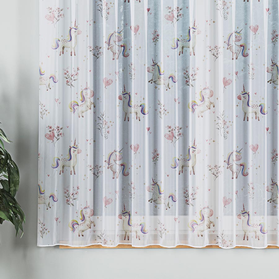 Dětská záclona metráž voál Jednorožec, výška 157 cm