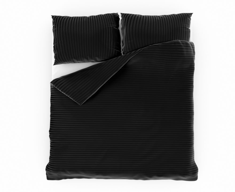 Ložní saténové povlečení s proužkem ČERNÉ 240x220, 2ks 70x90 cm