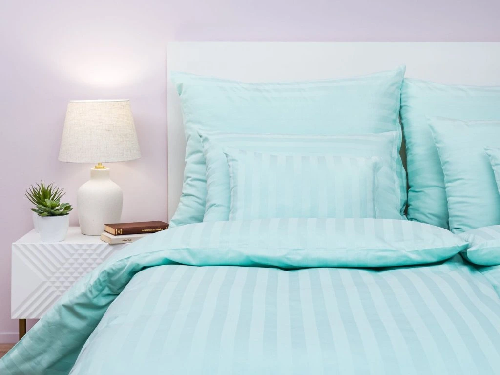 Povlečení damašek atlas grádl 140x200, 70x90 cm - PROUŽEK 2,5cm zelený