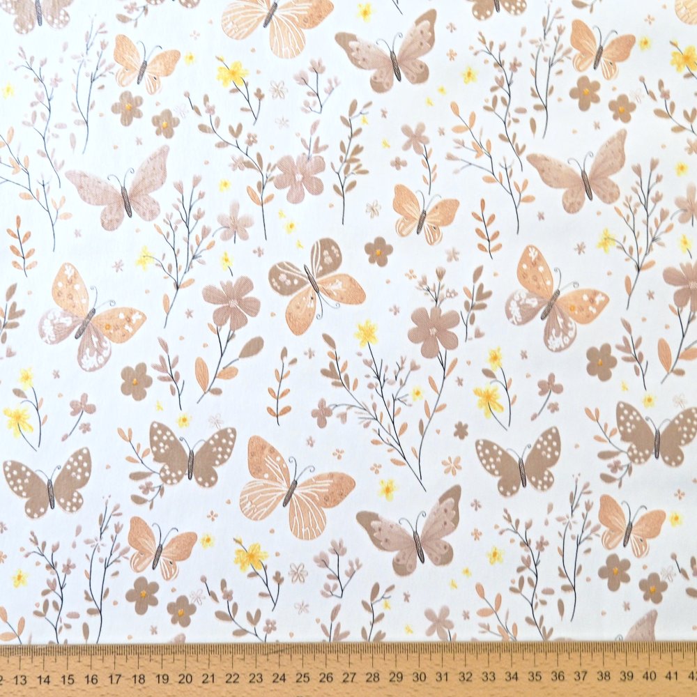PVC ubrusovina - Béžoví motýlci