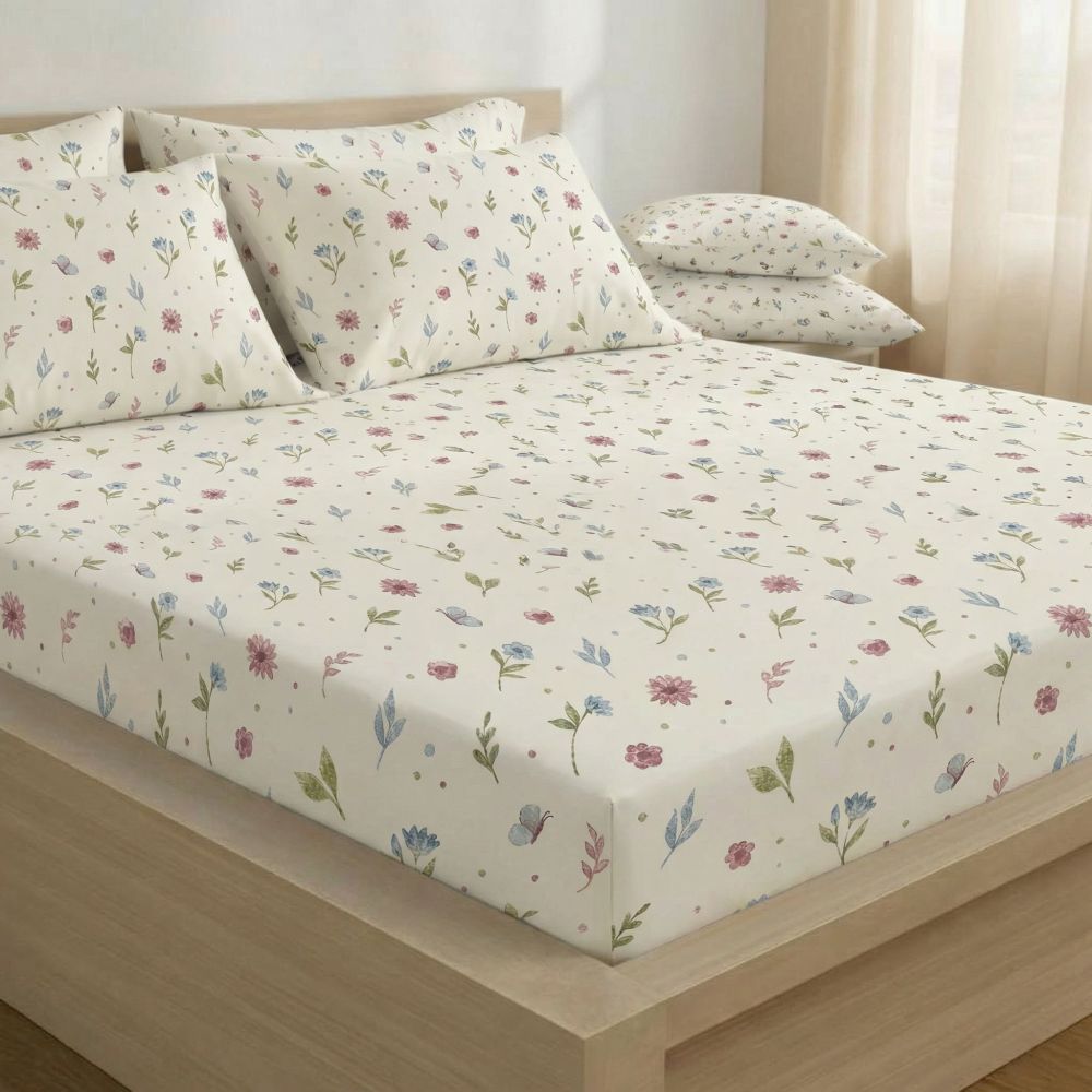 Bavlněné napínací prostěradlo LETNÍ LOUKA 180x200 cm