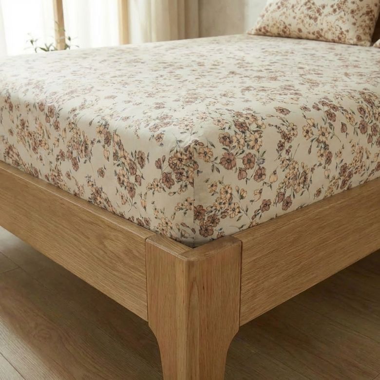 Bavlněné napínací prostěradlo KVÍTÍ BÉŽOVÉ 160x200 cm