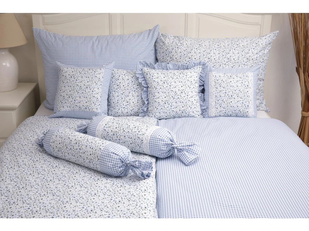 Krepové povlečení INÉS s modrou pepito kostičkou