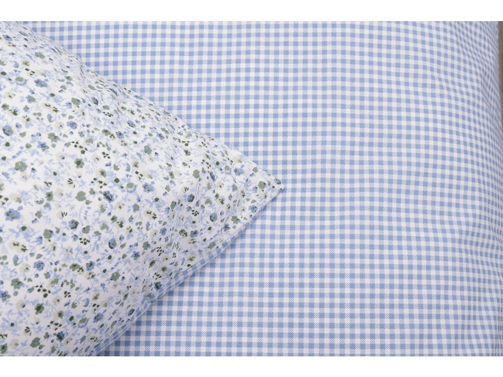 Oboustranné krepové povlaky INÉS s modrou pepito kostičkou