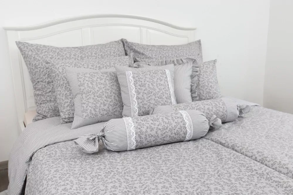 Krepové povlečení LATA ŠEDÁ / ŠEDÝ PROUŽEK - 140/200 + 70/90