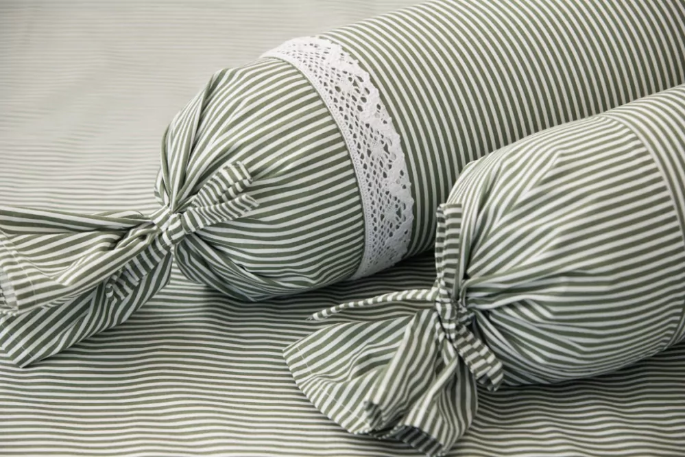 Bavlněný povlak váleček s krajkou OLIVOVÝ PROUŽEK - 1x 50/15