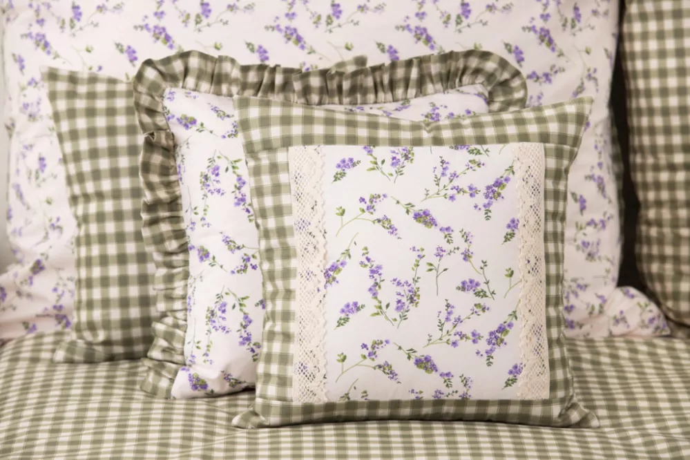 Krepový povlak prošitý PROVENCE / zelená kostka - 40/40