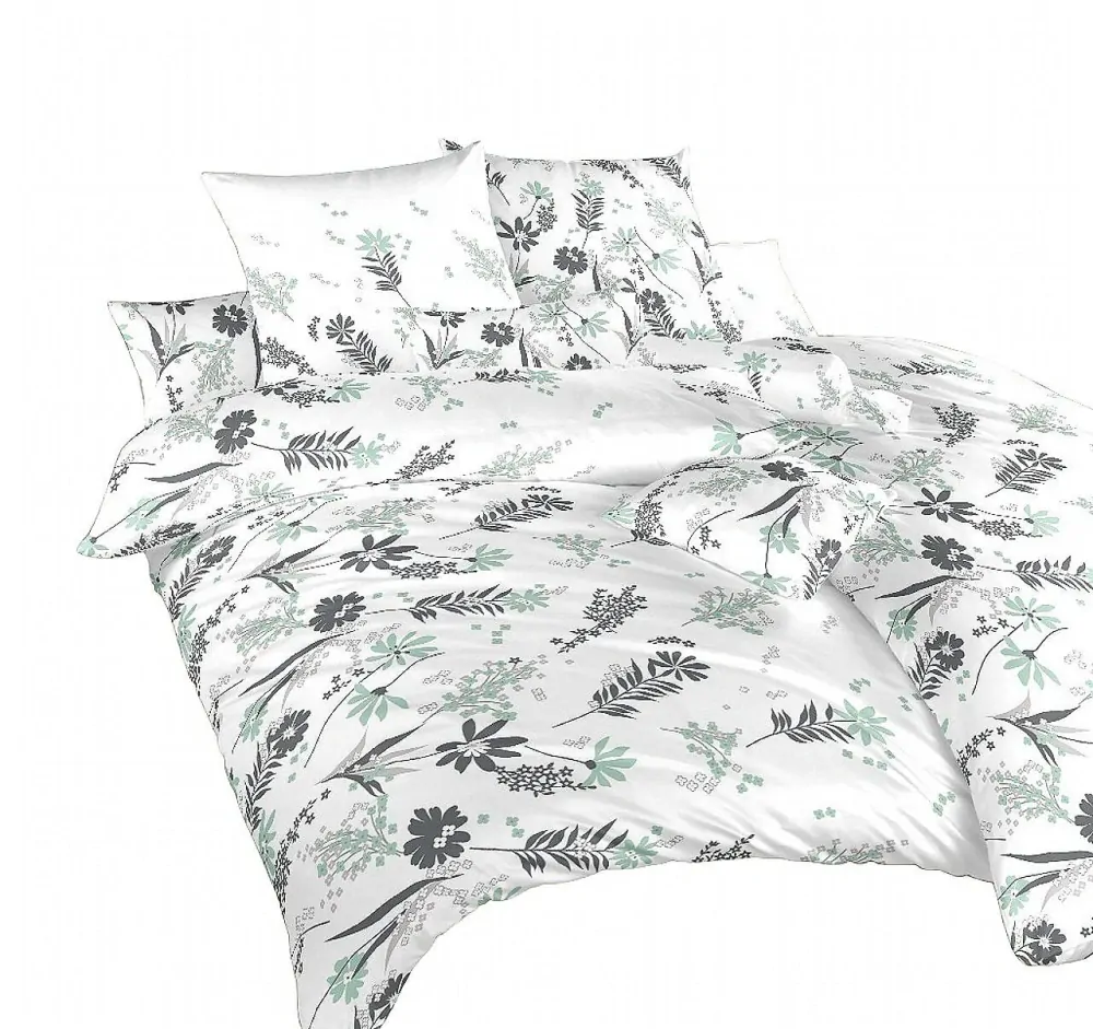 Povlečení bavlna Agáta mentolová na bílém - 220x200 + 2ks 70x90 cm