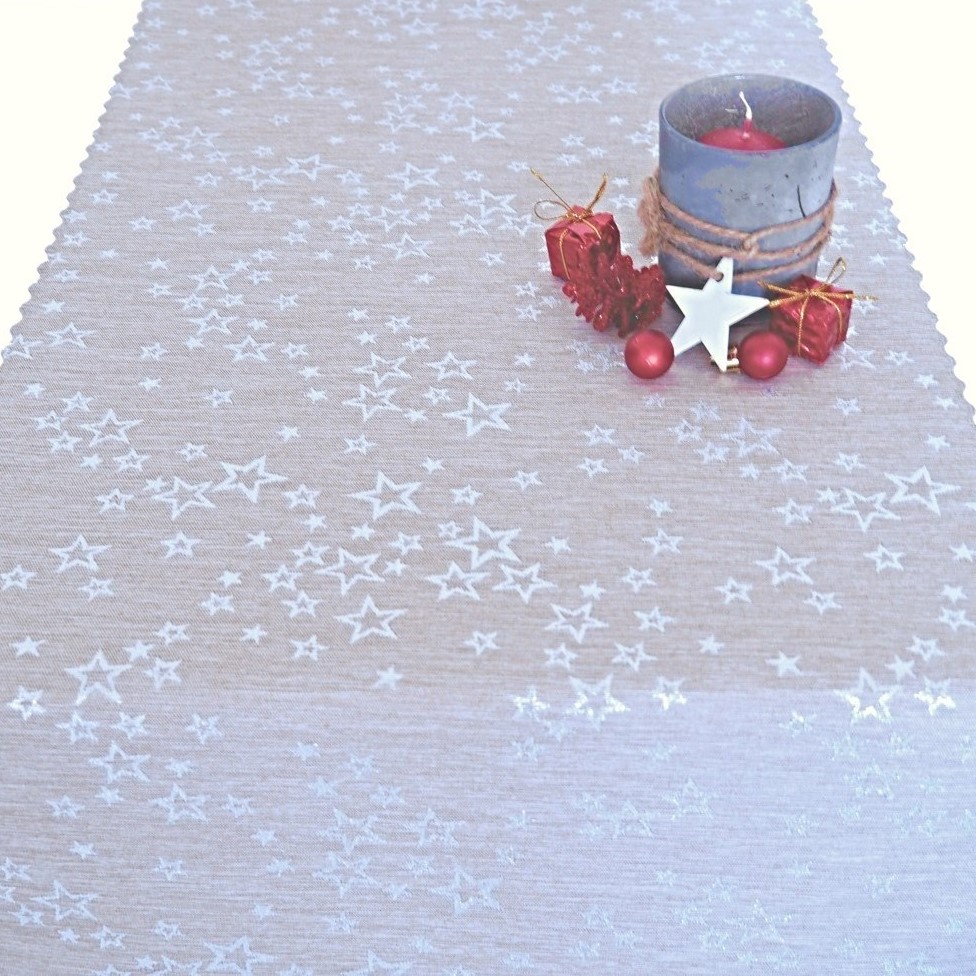 Vánoční běhoun v metráži Hvězdné přání - béžová/stříbrná