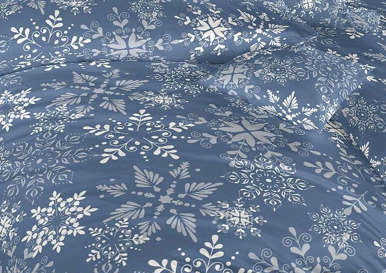 Povlak krep Snowflakes šedomodré - 40/40