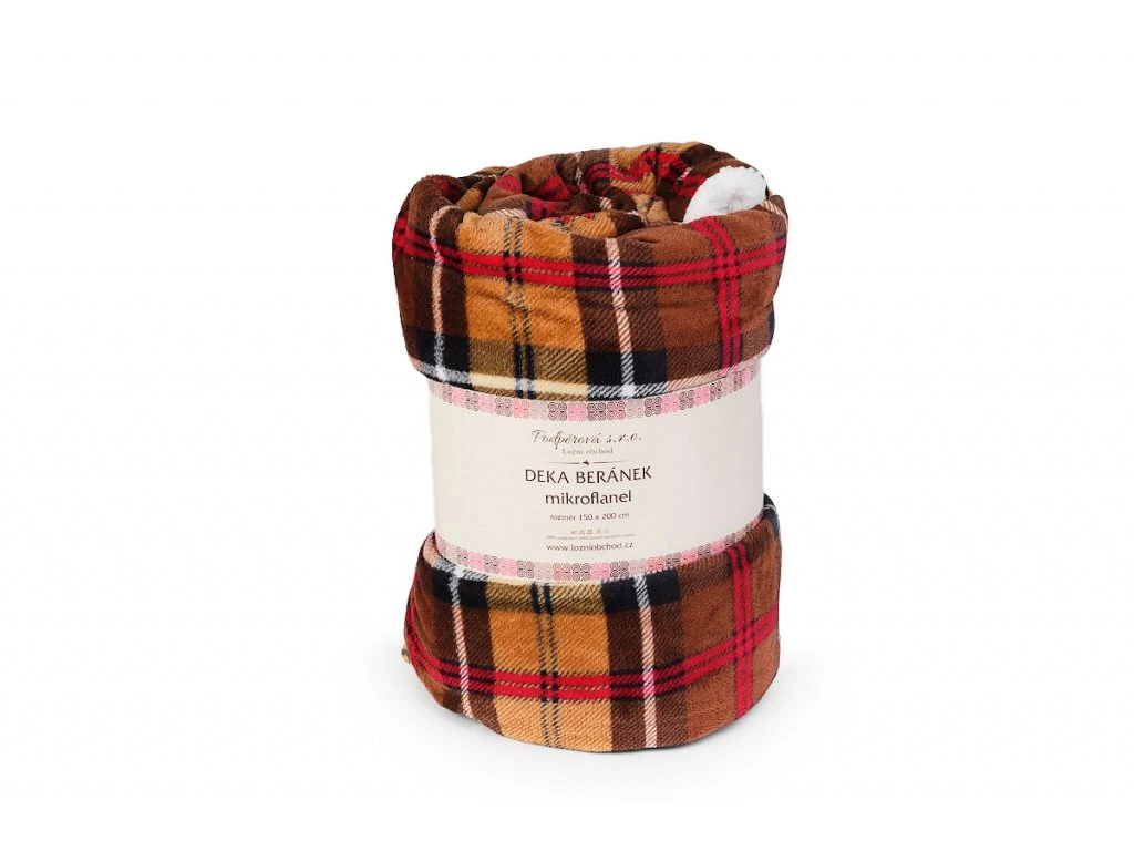 Deka mikroflanel s beránkem KOSTKA BÉŽOVÁ - 150x200 cm + povlak 40x40 cm ZDARMA