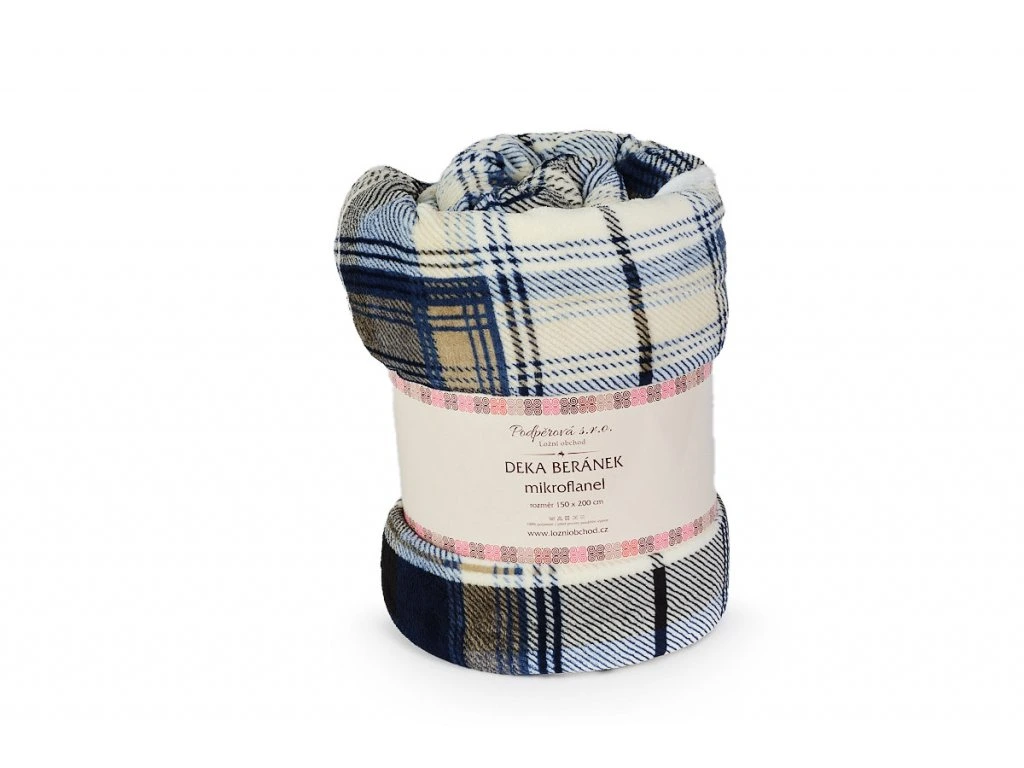 Deka mikroflanel s beránkem KOSTKA MODRÁ - 150x200 cm + povlak 40x40 cm ZDARMA
