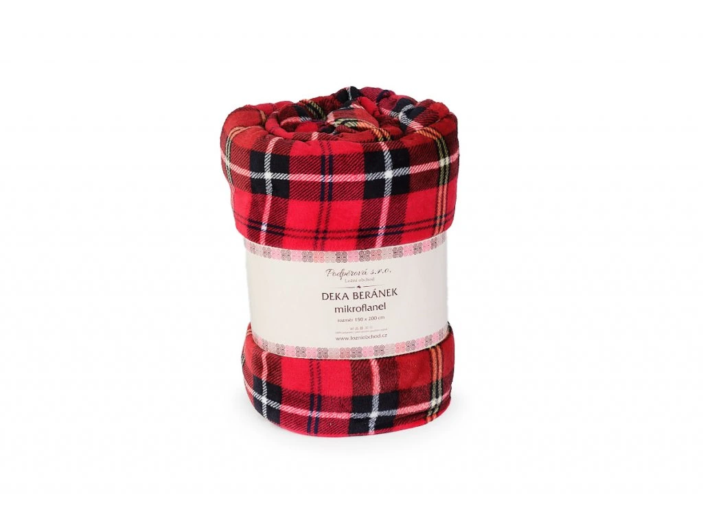 Deka mikroflanel s beránkem KOSTKA ČERVENÁ - 150x200 cm + povlak 40x40 cm ZDARMA