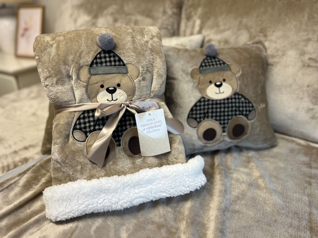 Dětská deka s beránkem MEDVÍDEK béžová - 150x100 cm